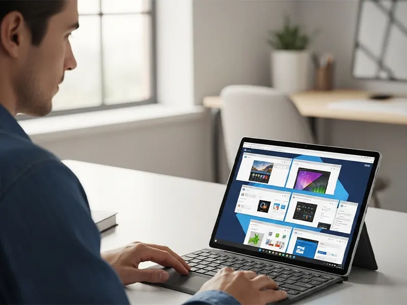 مرد در حال اجرای برنامه اندروید در ویندوز